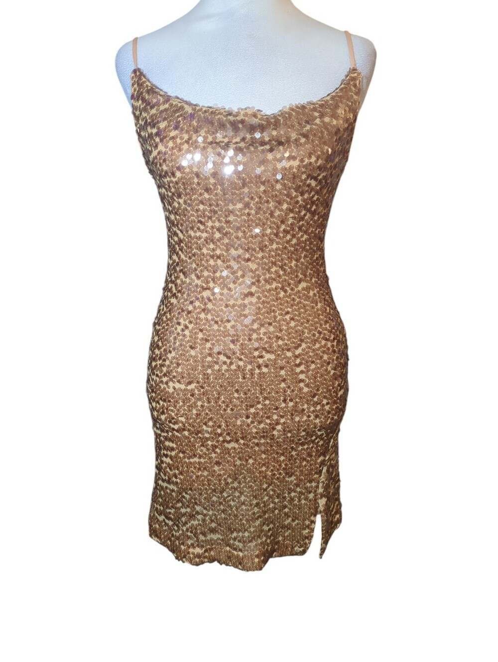 ASTR The Label Gold Sequin Mini Slip Dress Size Xs